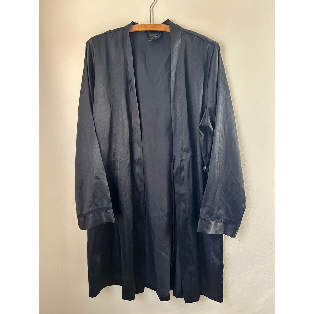 Y2k APT 9 Intimates Black Satin Kimono Robe M Sleepwear Lounge
